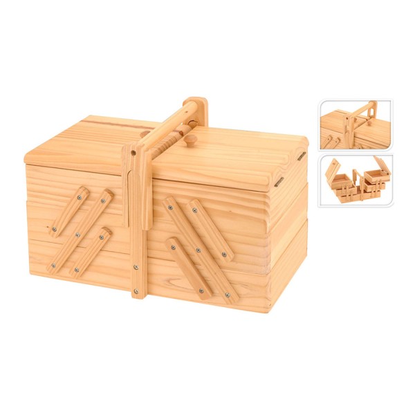 Costurero madera de pino 3 niveles 30x17,5x19 cm | Organizador costura