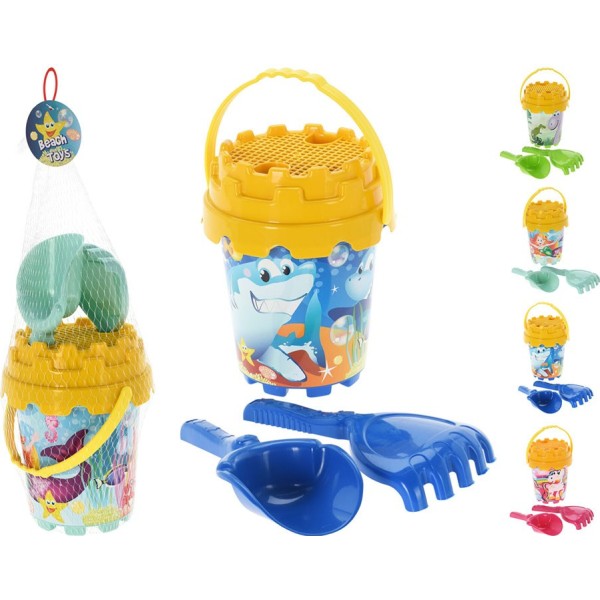Cubo de Playa Infantil 4 Piezas | Cubo, Criba, Pala y Rastrillo